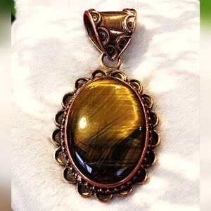 vintage tigers eye pendant for necklace set in silver 925